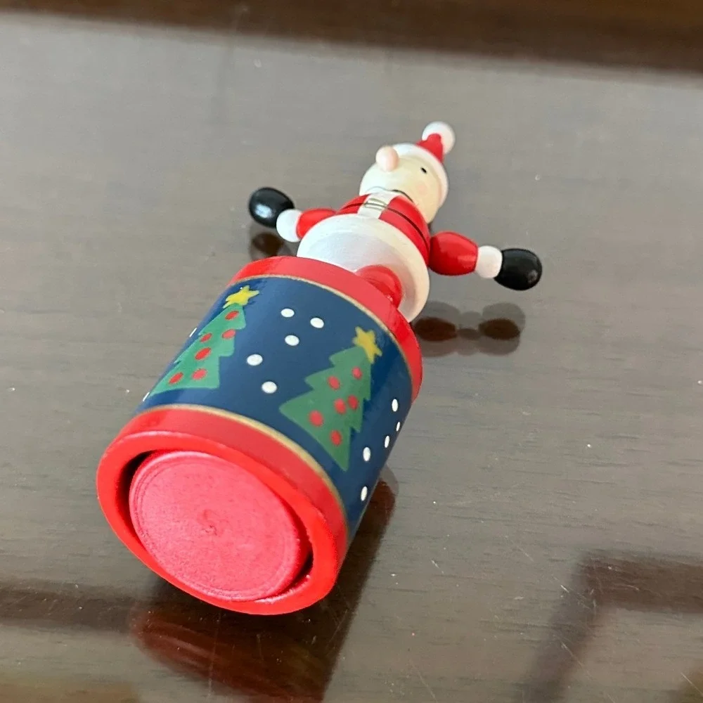 Vintage Wooden Santa Claus Push Puppet Christmas Toy Collapsible Dancing Figure